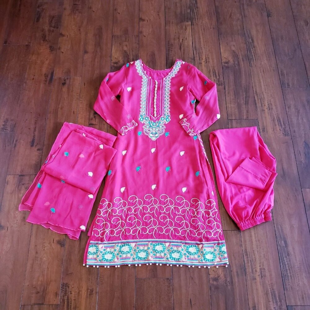 Embroidered Salwar Kameez Dupatta Long Scarf Cotton Chiffon Party Wear Dress